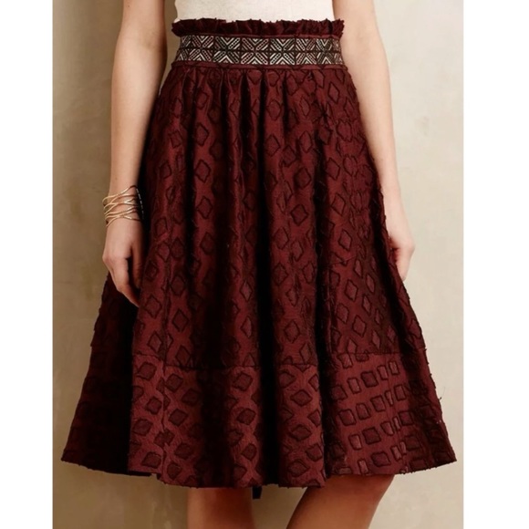 Anthropologie Dresses & Skirts - ANTHRO MAEVE Brown Diamond Paper Bag Waist Skirt 4